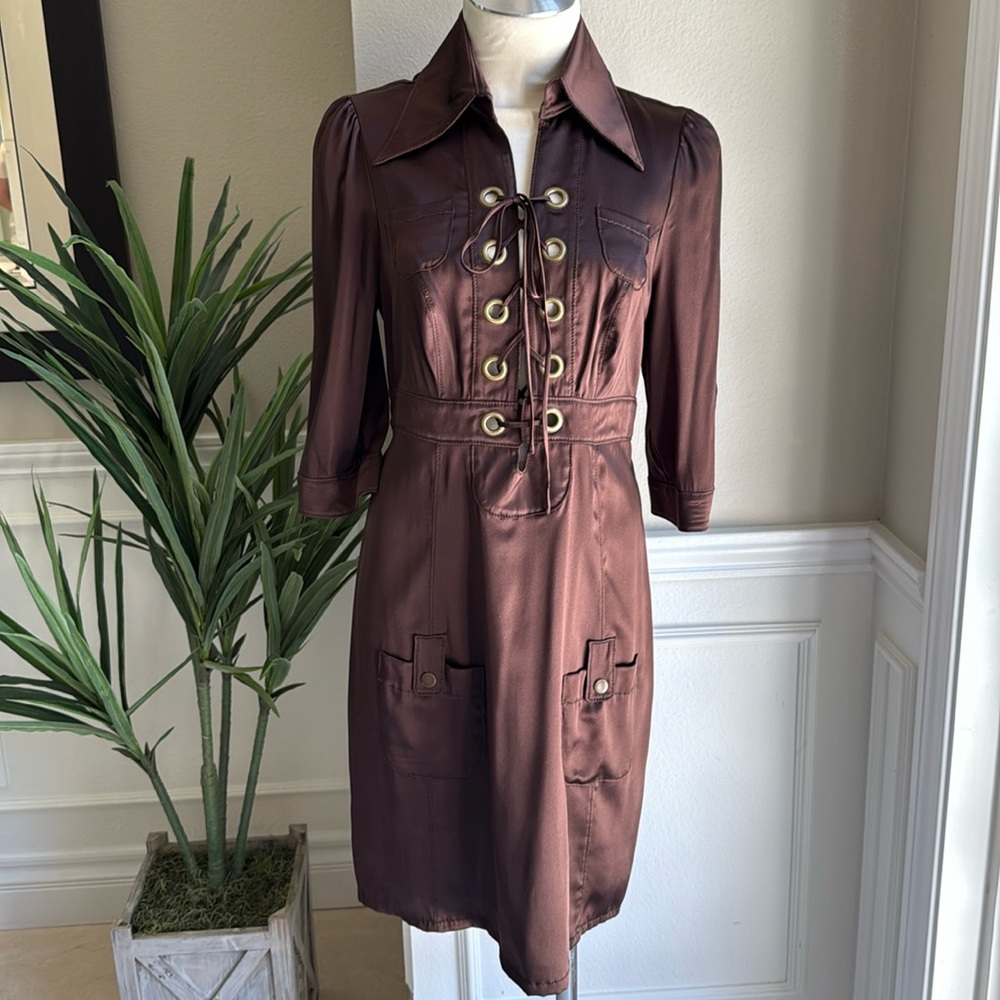 NEW Ingwa Melero Silk Sahara Dress Espresso Brown